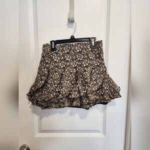 Wet Seal Black and Cream Floral Lace Skater Skirt